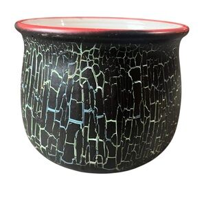 Handcrafted Crackle Design Black, Green Red Ceramic Witches Pot